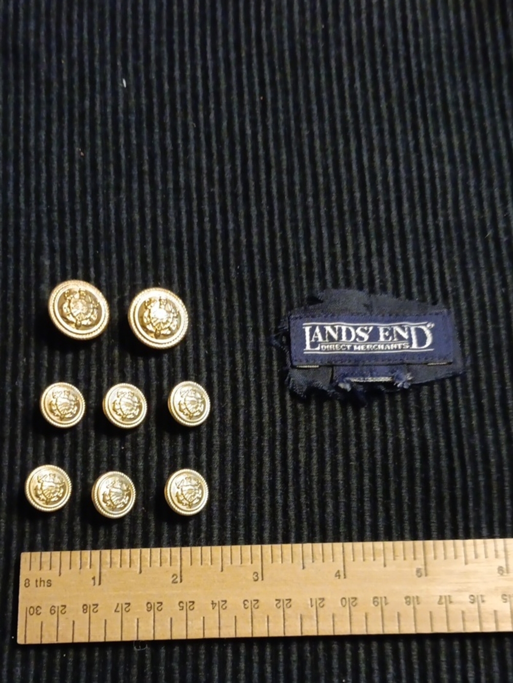 Lands' End Gold Tone Replacement Buttons Crest Logo Set of 8